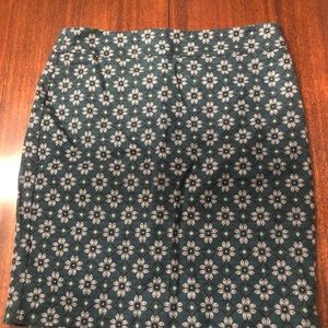 Loft Green Floral Print Pencil Skirt Office Geometric Green Size 8